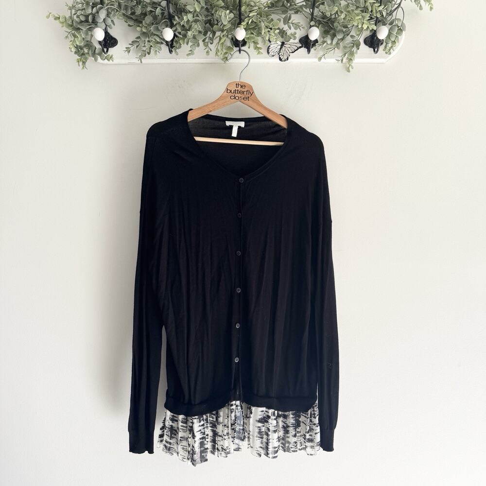 Escada Black Button Down Accordian Sweater XL BB4944